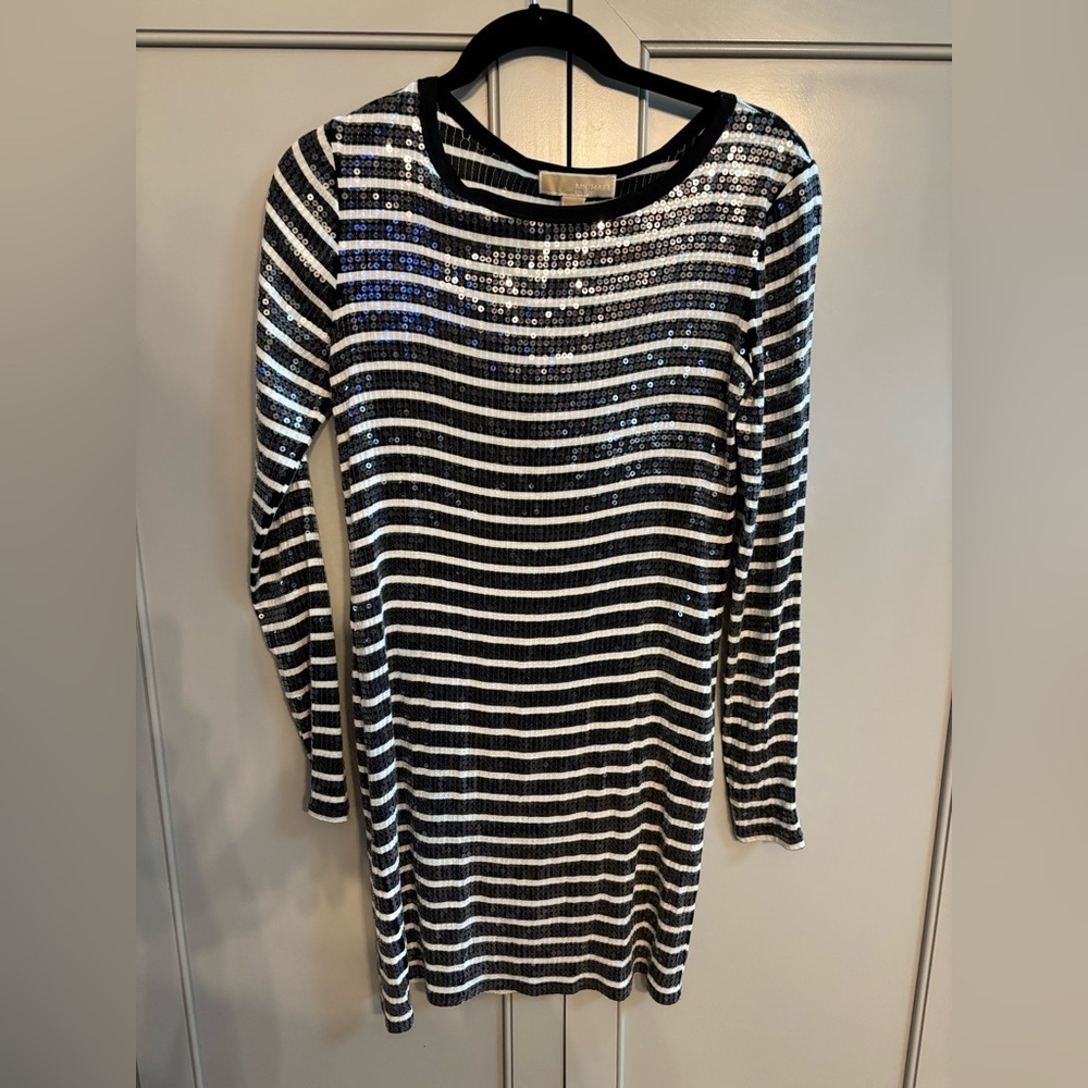Michael Kors sequin Black & White Stripe Dress Size XS Holiday XmasParty
